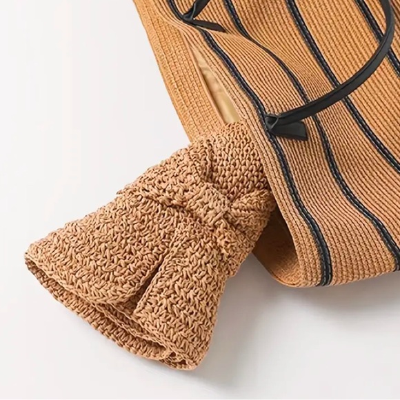 Women's Sun Hat With Bow, Summer StrawHat, Wide Brim With Elegant Beach Headwear - Picture 2 of 4